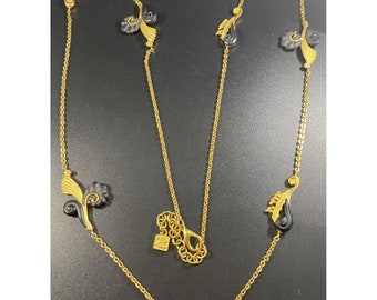 Karl Lagerfeld Vintage Gold Gilt Ornate Swirl Necklace Chain Link Rare