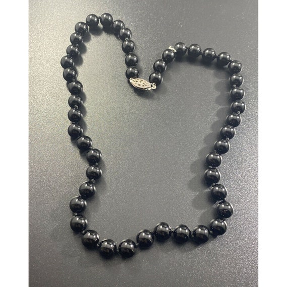 Black Onyx Necklace 7mm Beaded Necklace Sterling … - image 4