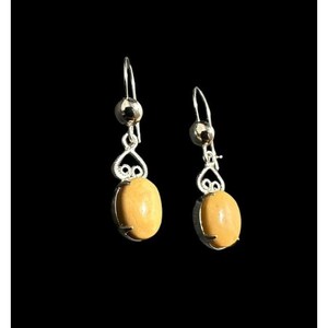 Vintage Sterling Silver Jasper Teardrop Dangle Earrings