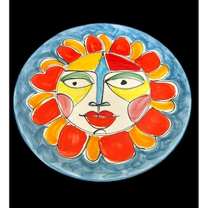 Ceramic LA MUSA Italian Handpainted Large Face Plate Wall Hanging 13” Signed