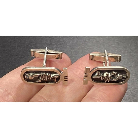 Vintage 925 Cufflinks Hieroglyphics Motif Sterlin… - image 6