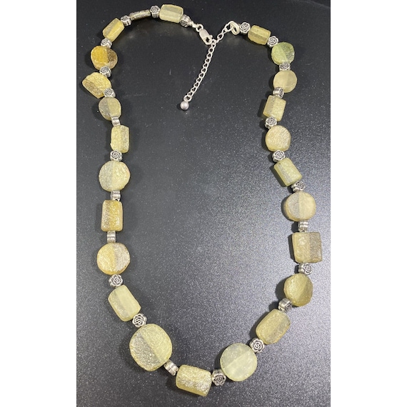 Vintage Sterling Silver Citrine Chain Link Necklace Ornate Floral Spacers View 3