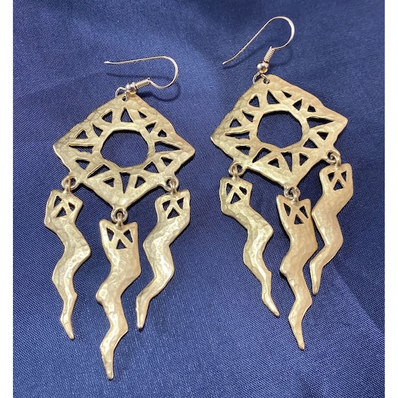 Vintage JJ 1988 Hammered Couture Dangle Earrings … - image 2