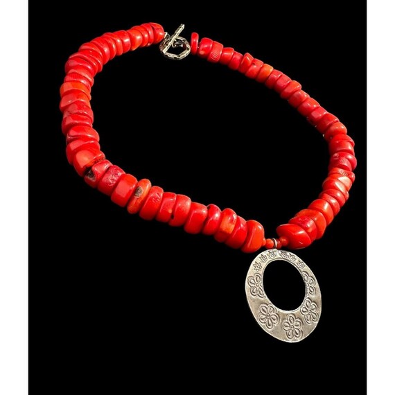 Necklace Red Coral Beaded Sterling Silver Floral … - image 9
