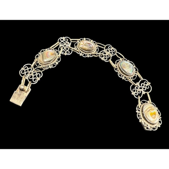 Sterling Silver VHLC Jalisco Abalone Bracelet Filigree Link Guad. Mexico 15g