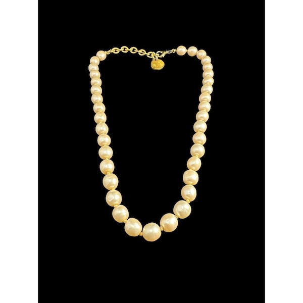 Karl Lagerfeld Baroque Faux Pearl Knotted Beaded Necklace Adjustable Gold Plated