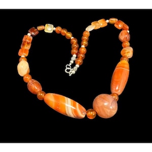 Sterling Silver And Orange Agate Beaded Necklace Gemstone Fine Jewelry