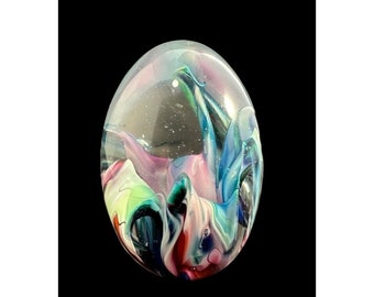 ヴィンテージの卵型アートガラスペーパーウェイト、マルチカラー