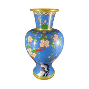 Vintage Chinese Cloisonné Brass Floral Cherry Blossom Vase 12.5 inches