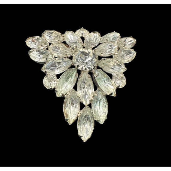 Art Deco Large Clear Marquise Pronged Crystal Bro… - image 1