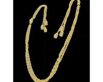 Necklace Lariat Filigree Rhinestone 29 inch Yellow Gold Plated Vintage Jewelry