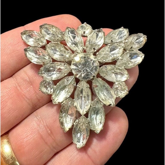 Art Deco Large Clear Marquise Pronged Crystal Bro… - image 6