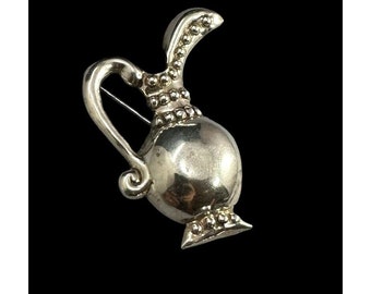 Brooch 925 Mexico Wine Pitcher Jug Puffy Sterling Silver Pin Ethnic