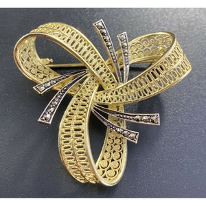 Vanlou Germany Sterling Silver Marcasite Brooch Ornate Moderns Swirl Pin