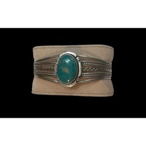 Signed Navajo P A Smith Sterling Silver Turquoise Cuff Bracelet Ethnic