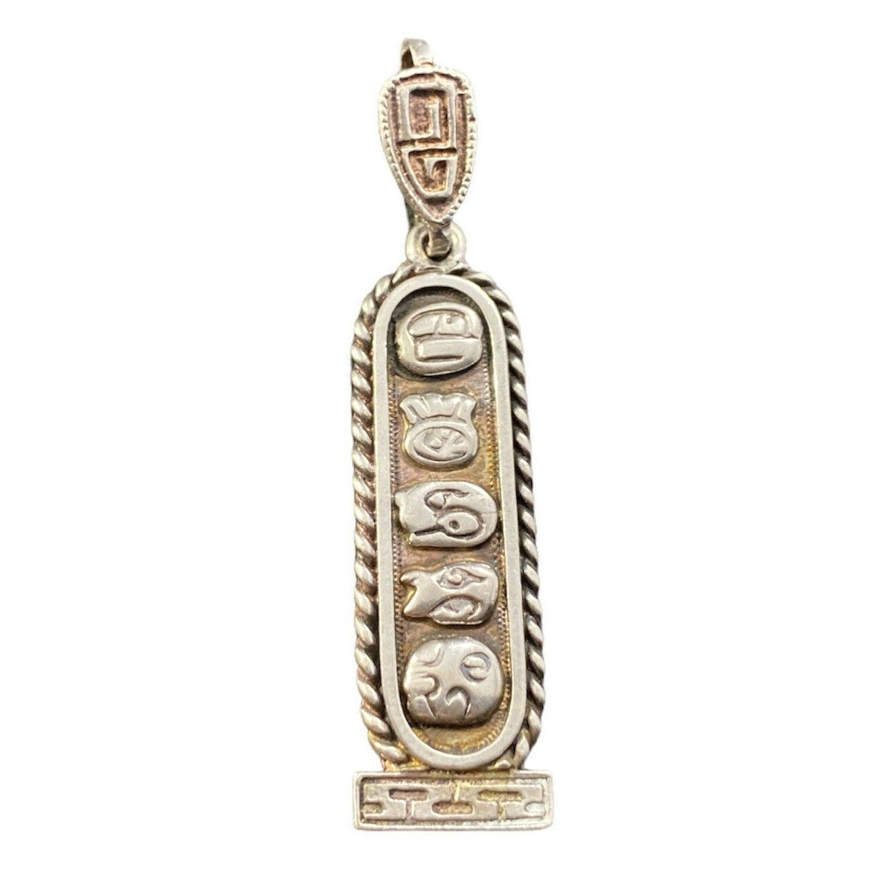 Oro Maya Pendant Sterling Silver Azteccartouche Fine Etched Tribal