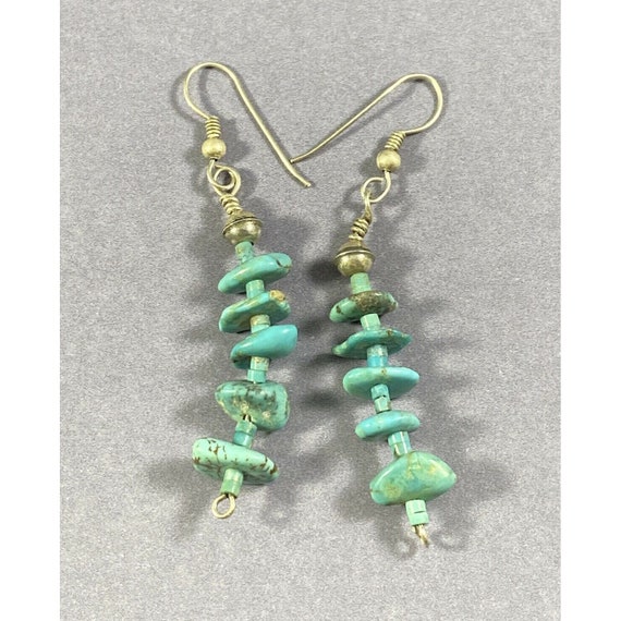 Vintage Sterling Silver Turquoise Nugget Earrings… - image 6
