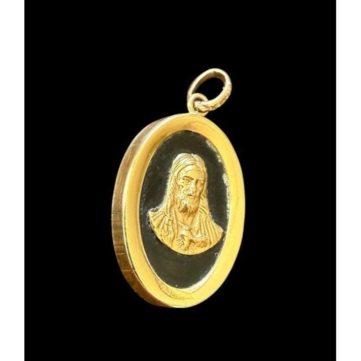 希少　フリーメイソン　ネックレス　10k jesse着用　10金 Seyer 10k Gold Plated Black Onyx Jesus Oval Pendant Dangle 1