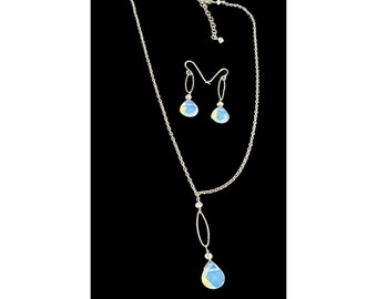 Jewelry Set Sterling Silver Moonstone Teardrop Dangle Earrings Necklace