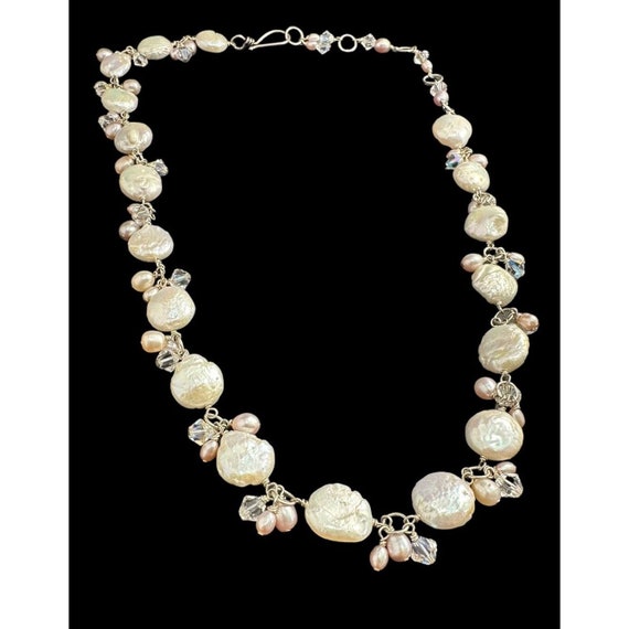 Vintage Sterling Silver Baroque Pearl Crystal Bib… - image 3