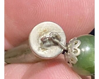 Vtg 925 Double Horn Green Jade Gold Tone Necklace 17 “ Hallmarked