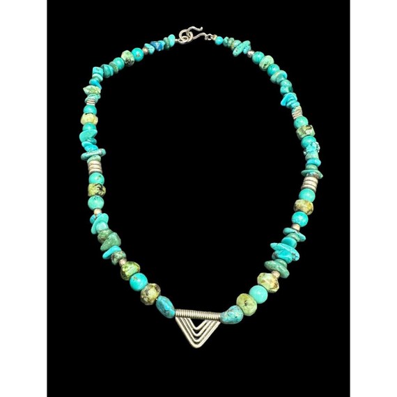 Sterling Silver And Turquoise Beaded Necklace Eth… - image 2