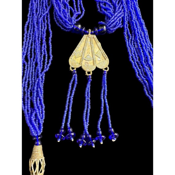 Vintage Cobalt Blue Glass Beaded Multi Strand Gol… - image 6