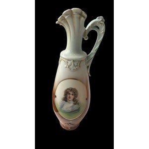 Ewer 19th Century Austrian Art Nouveau Porcelain Woman’s Portrait Motif Signed