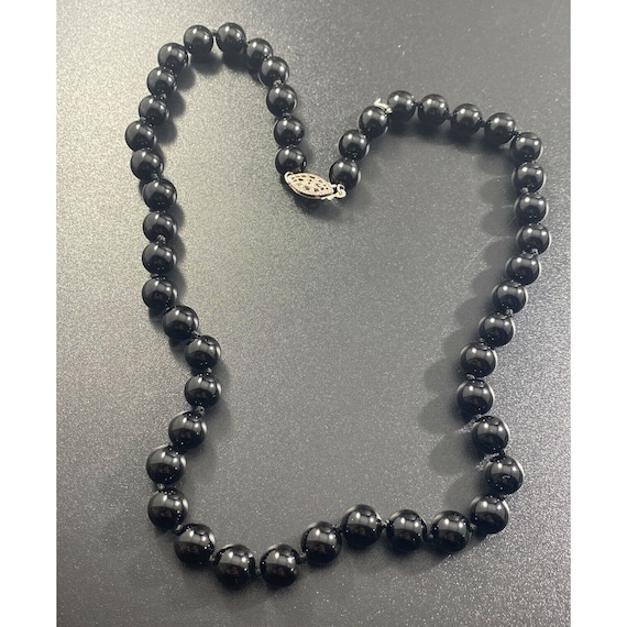 Black Onyx Necklace 7mm Beaded Necklace Sterling … - image 2