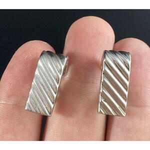 SWANK Sterling Silver Cufflinks Ribbed Rectangle Curved Signed