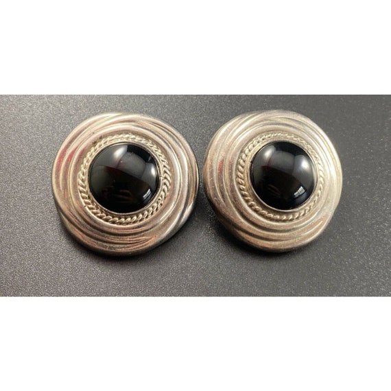 Taxco Sterling Silver Black Onyx Round Clip On Ea… - image 1