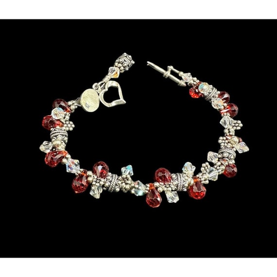 925 Red And Clear Crystal Charm Bracelet Heart Ar… - image 2