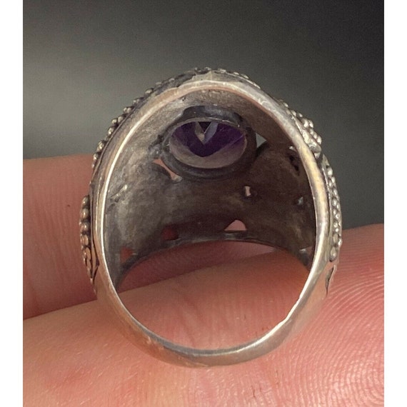 Vintage Sterling Silver Amethyst Ring Pebbled Orn… - image 3