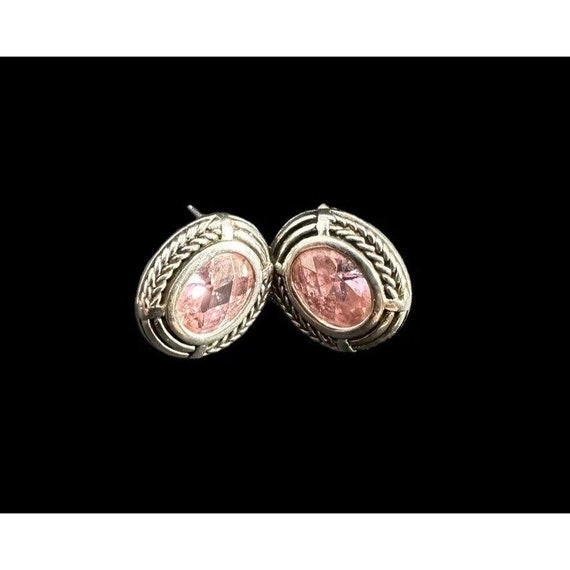 Earrings Robert Seemann Signed 925 RSE Pink Stone Oval Stud