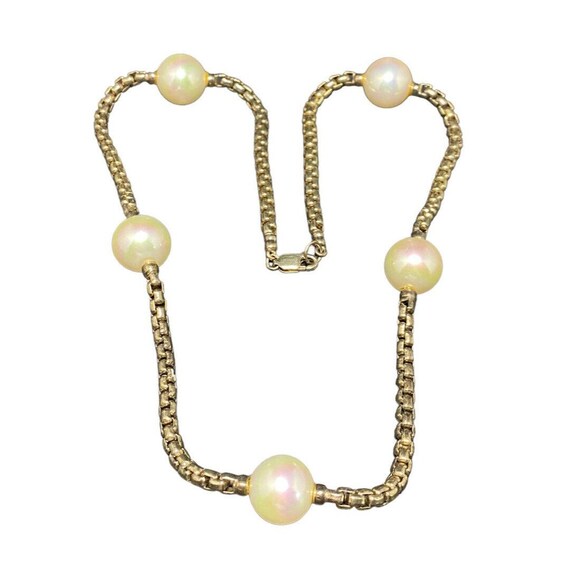 Vintage 925 Box Link Chain Faux Pearl Station Nec… - image 4