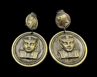 Egyptian Revival Clip On Earrings King Tut Pharaoh Dangle Vintage