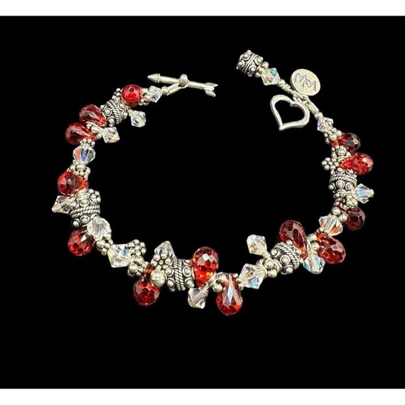 925 Red And Clear Crystal Charm Bracelet Heart Ar… - image 4