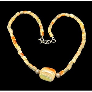 Southwestern Sterling Silver and Mother of Pearl Barrel Beaded Necklace Ethnic