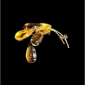 Vintage Mid Century 1950s Brooch Pronged Autumn Rhinestone Gold Plated