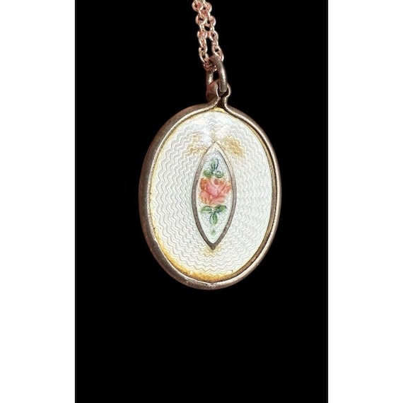 Vintage Sterling Silver Guilloche Enamel Miraculous Medal Rose Flower Religious
