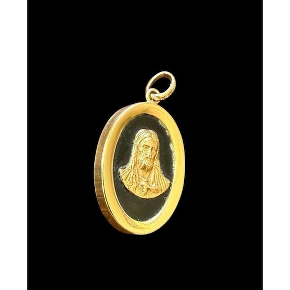 希少　フリーメイソン　ネックレス　10k jesse着用　10金 Seyer 10k Gold Plated Black Onyx Jesus Oval Pendant Dangle 1