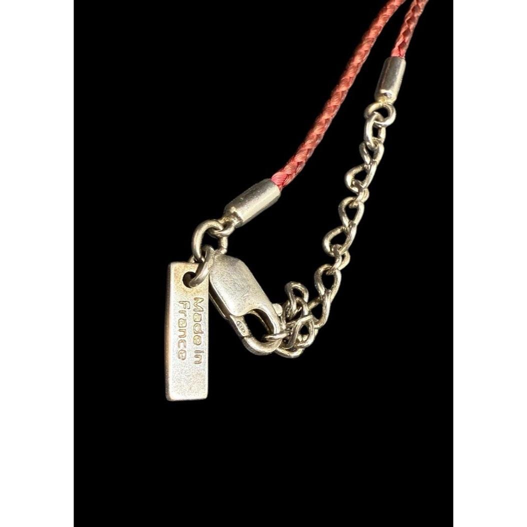 Kenzo Paris 925 Necklace Sterling Silver Flower Pendant Red Silk