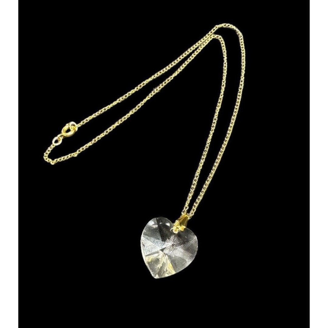 12k Gold Filled Chain Link Necklace Crystal Heart Pendant 13.5 In Etsy