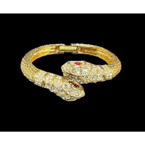 KJL Bracelet Kenneth Jay Lane Crystal 2 Head Snake Clamper Cuff Hinged Bracelet