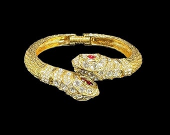 KJL Bracelet Kenneth Jay Lane Crystal 2 Head Snake Clamper Cuff Hinged Bracelet