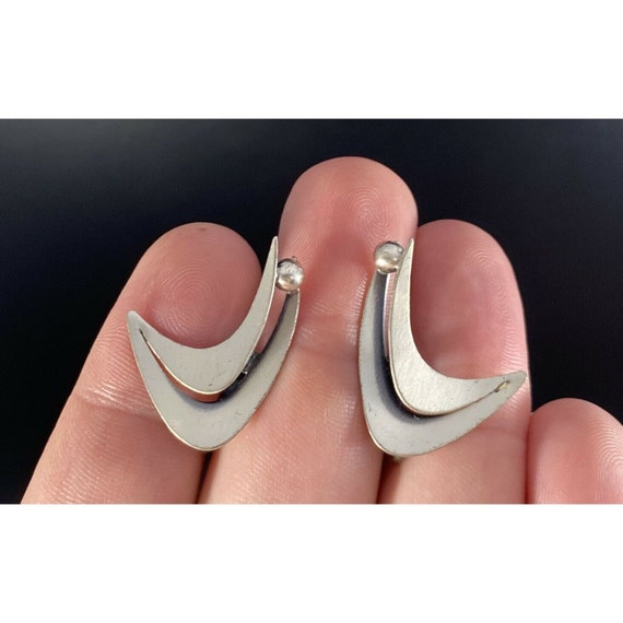 Beau Sterling Modernist Clip On Earrings Vintage … - image 1