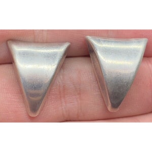 Sterling Silver Vintage Mexico Triangle Pyramid Clip On Earrings