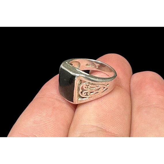 Signed CFJ 925 Ring Sterling Silver Rectangle Black Onyx