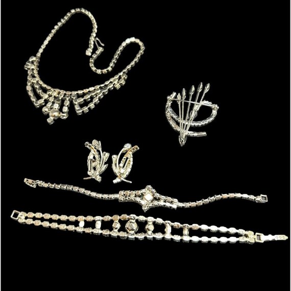 Jewelry Set Art Deco Clear Rhinestone Two Bracele… - image 6