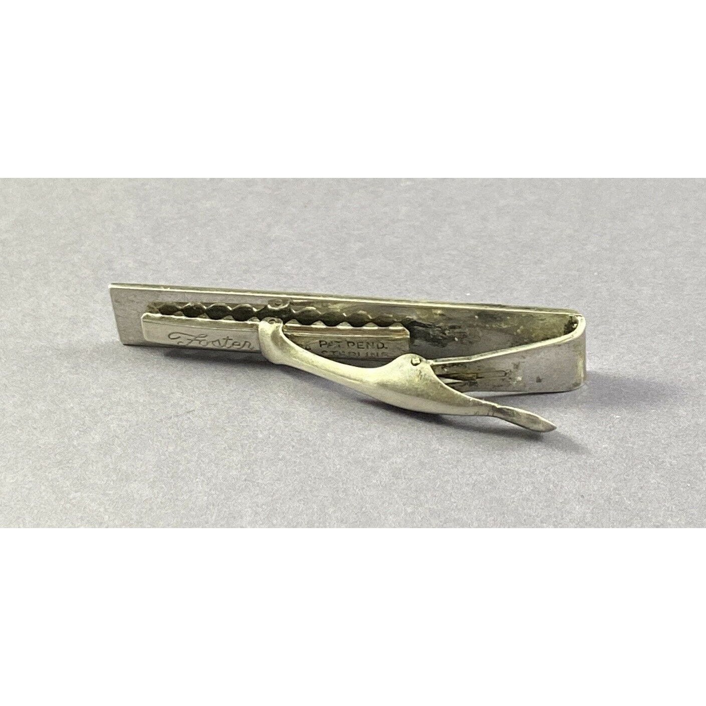 FOSTER Sterling Silver Vintage Foster ID Tie Clip Ornate  Vintage Foster jewelry tie clip main image 2